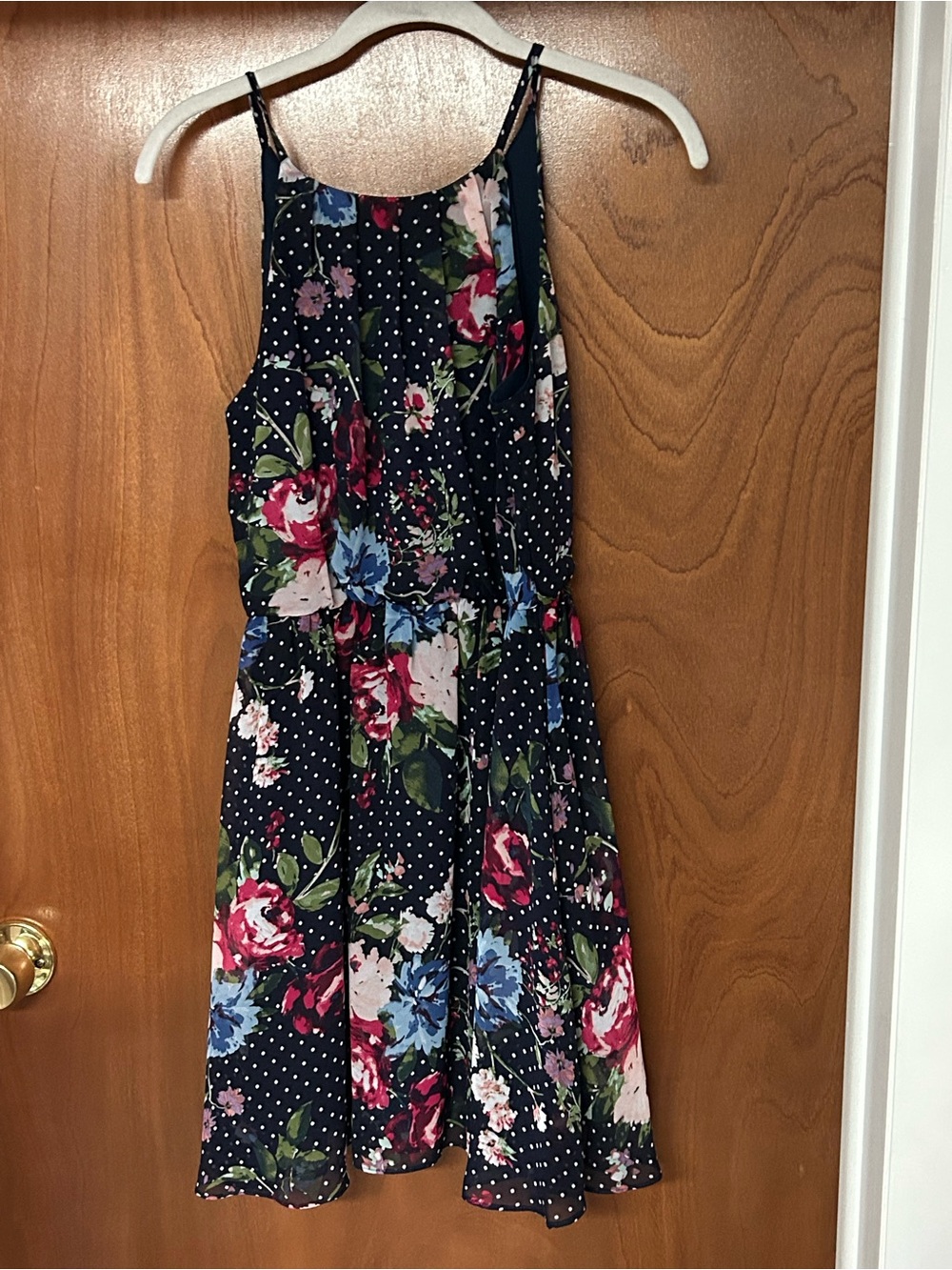 Iz Byer Navy Floral & Polka Dot Midi Dress